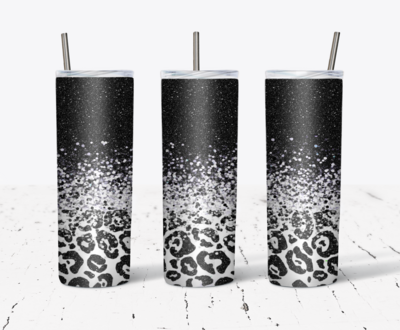 15oz/20oz/30oz Black Glitter Cheetah Tumbler w/ Straw