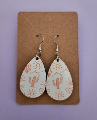 Western White and Gold Double Sided Tear Drop Dangle Earrings