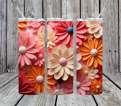 15oz/20oz/30oz Orange 3D Flowers Tumbler w/ Straw