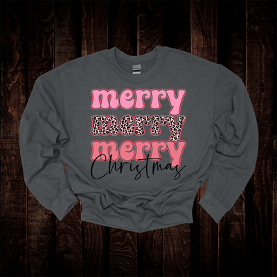 Pink Merry Merry Christmas Crew Neck Sweatshirt