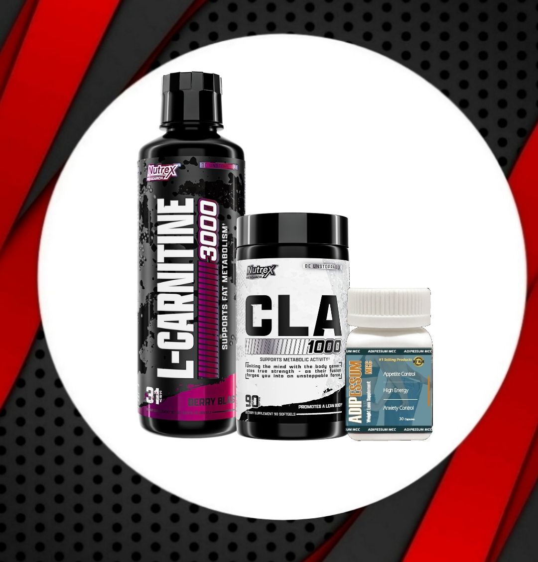 Combo - Nutrex L-CARNITINE 3,000 + Nutrex CLA 1,000 + ADIPESSUM MCC