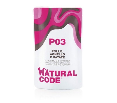P03 Pollo Agnello Patate busta 70gr gatto Natural Code
