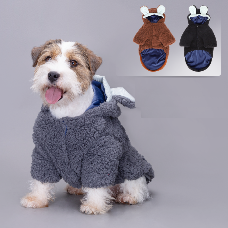 Cappotto per cani in cotone con cappuccio e orecchie a forma di topolino