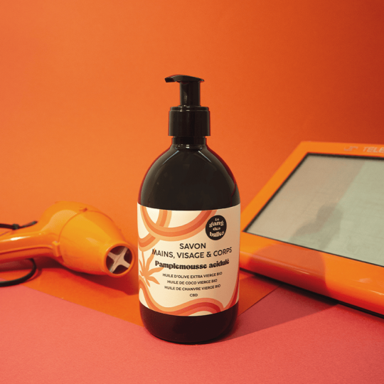 Savon visage, main et corps-pamplemousse acidulé à l'huile d'olive bio extra vierge, à l'huile de coco bio, à l'huile de chanvre bio et au CBD.-500 ml