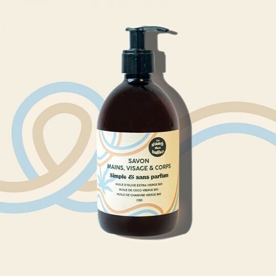 Savon main, visage et corps-simple et sans parfum à l'huile d'olive bio extra vierge, à l'huile de coco bio, à l'huile de chanvre bio et au CBD.-500 l Savon main, visage et corps-simple et sans parfum à l'huile d'olive bio extra vierge, à l'huile de coco bio, à l'huile de chanvre bio et au CBD.-500 l