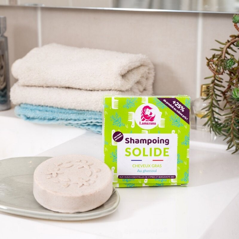 Shampoing solide pour cheveux gras - Ghassoul -  naturel et végane - sans sulfate - 70 g