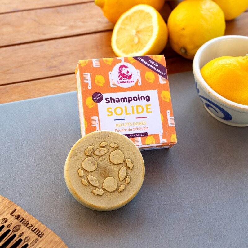 Shampoing solide Reflets dorés - Poudre de citron bio -  naturel et végane - sans sulfate - 70 g