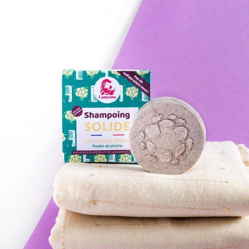 Shampoing solide pour cuir chevelu sensible - Poudre de pivoine -  naturel et végane - sans sulfate - 70 g