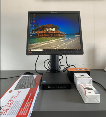 Mini Pc fisso HP+monitor+tastiera+mouse+webcam+casse+wifi, SSD, RAM 8 gb (ricondizionato) + office in regalo