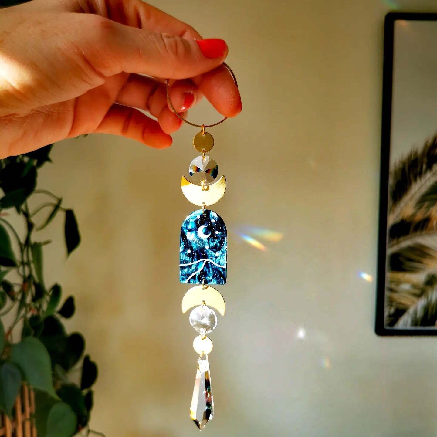 Suncatcher small Moon & Stars  -  moderner Sonnenfänger mit Regenbogenkristallen