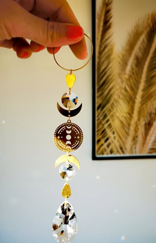 Suncatcher small Just Phases  - Sonnenfänger mit Mondphasen und Regenbogenkristallen z