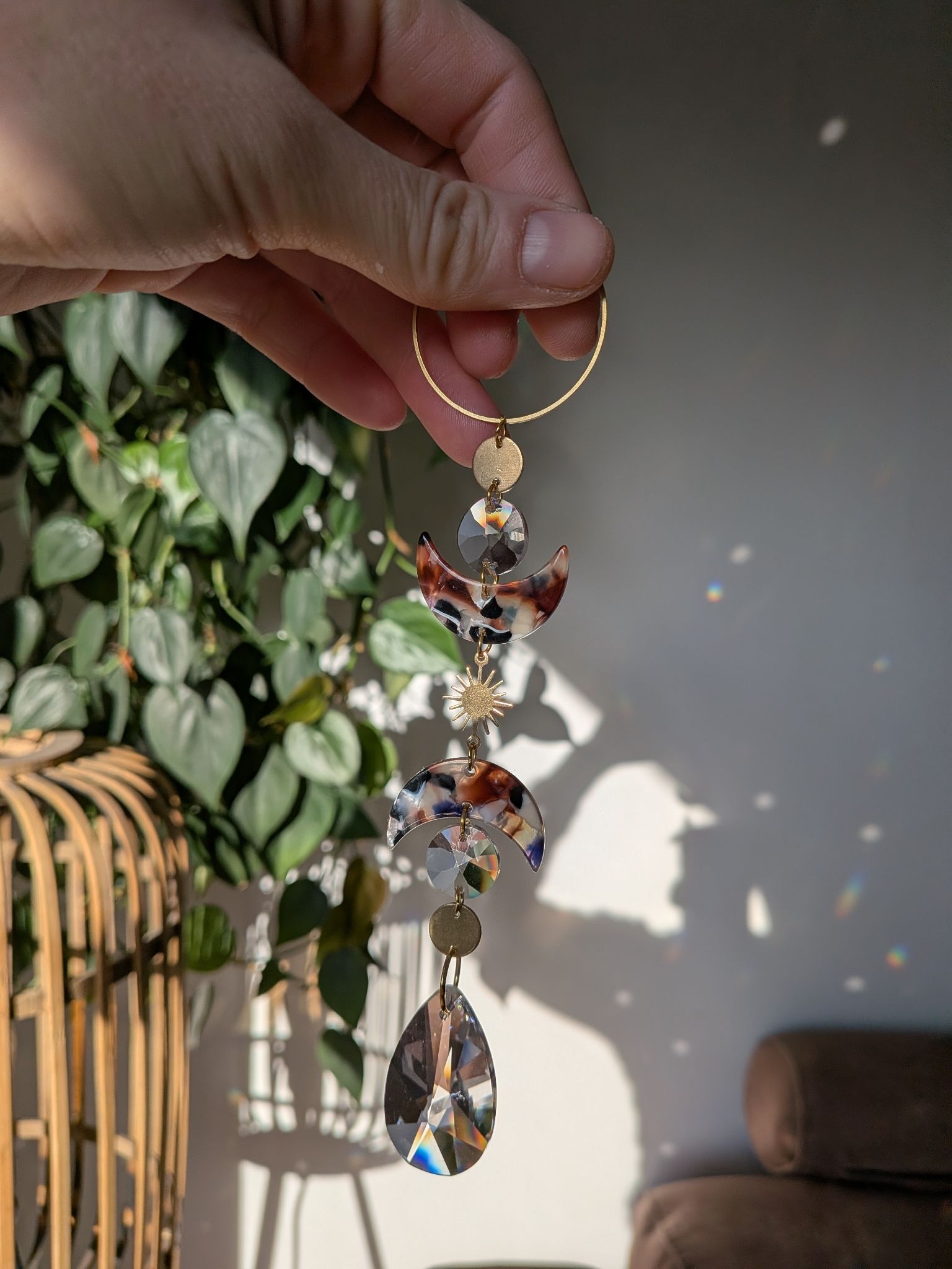 Suncatcher Small - 2 Moons - mystischer Sonnenfänger mit Regenbogenkristallen und Mond