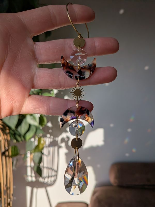 Suncatcher Small - 2 Moons  - mystischer Sonnenfänger mit Regenbogenkristallen und Mond