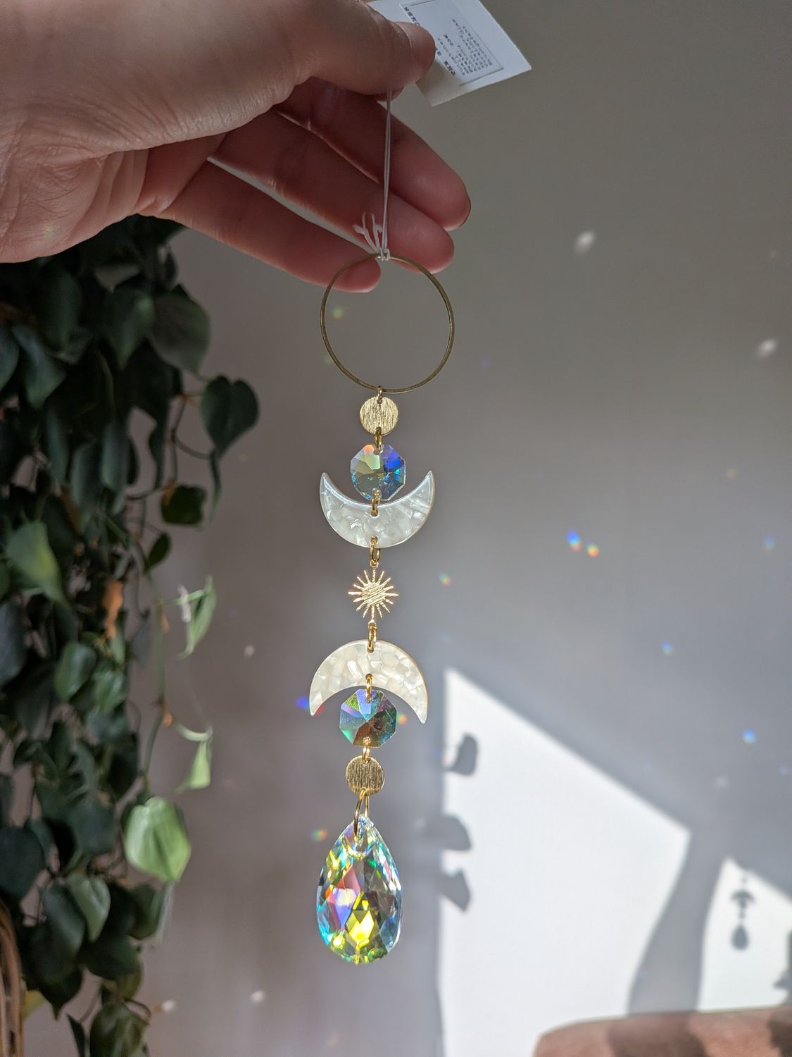 Suncatcher Small - Aurora Mond  - Sonnenfänger mit Aurora Borealis Regenbogenkristallen, Iristierender Effekt