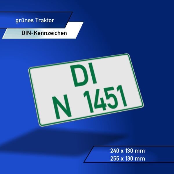 GRÜNES TRAKTOR DIN-KENNZEICHEN ZWEIZEILIG