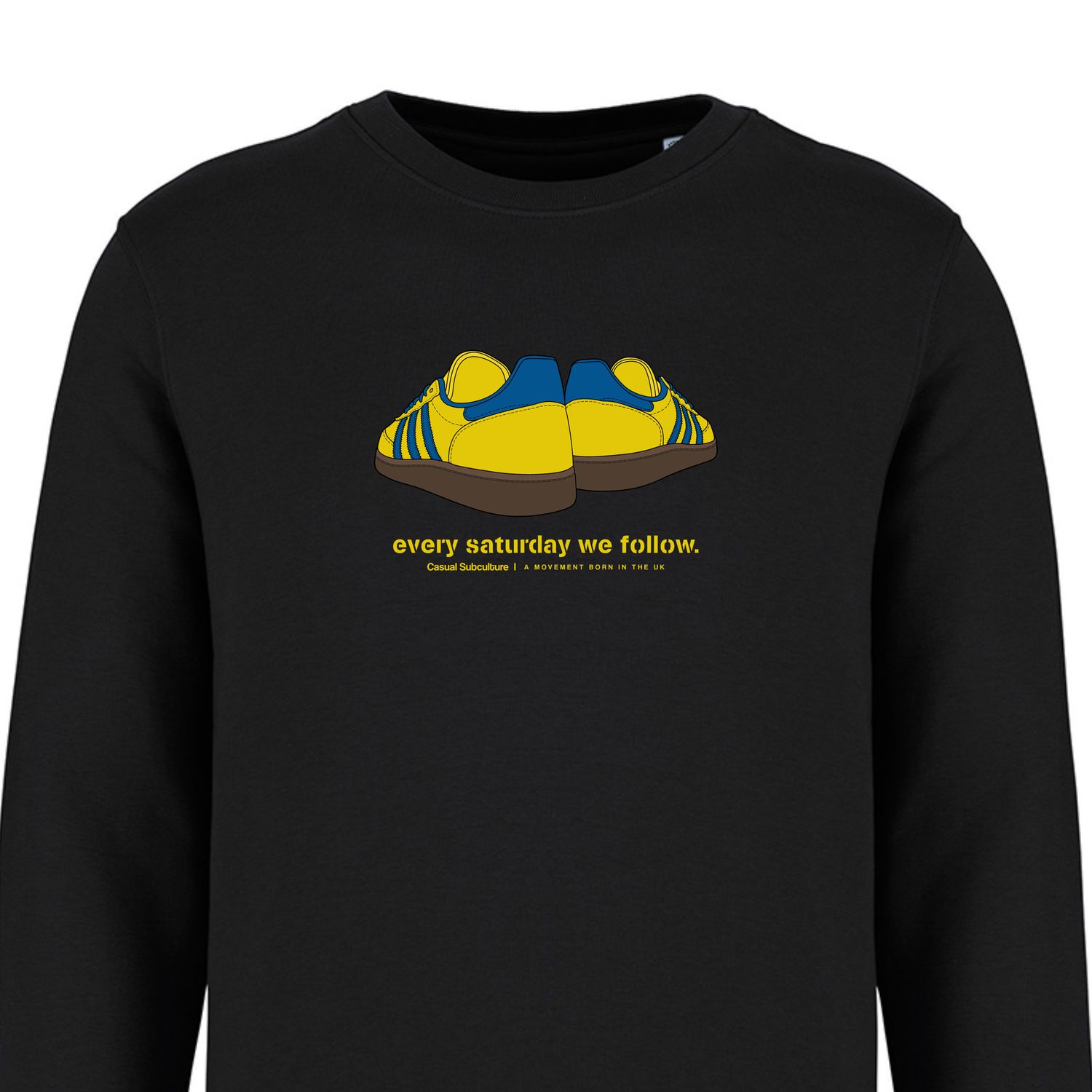 Every Saturday we Follow Sweatshirt - Yellow/Blue, COLOUR: BLACK