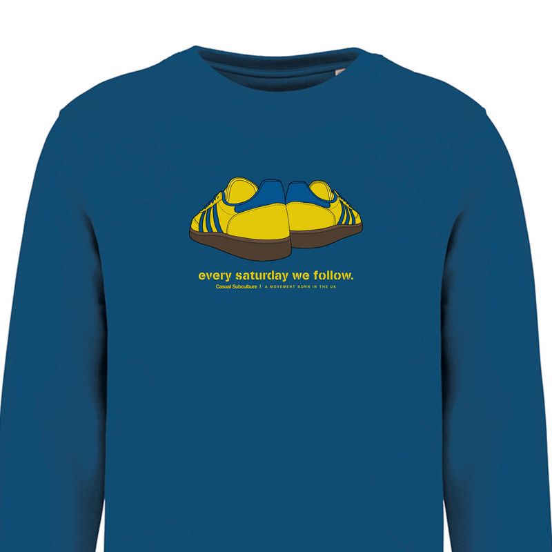 Every Saturday we Follow Sweatshirt - Yellow/Blue