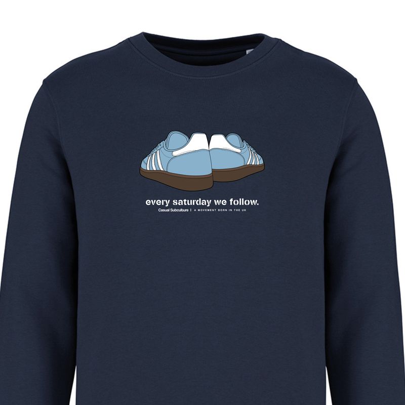Every Saturday we Follow Sweatshirt - Sky Blue / White