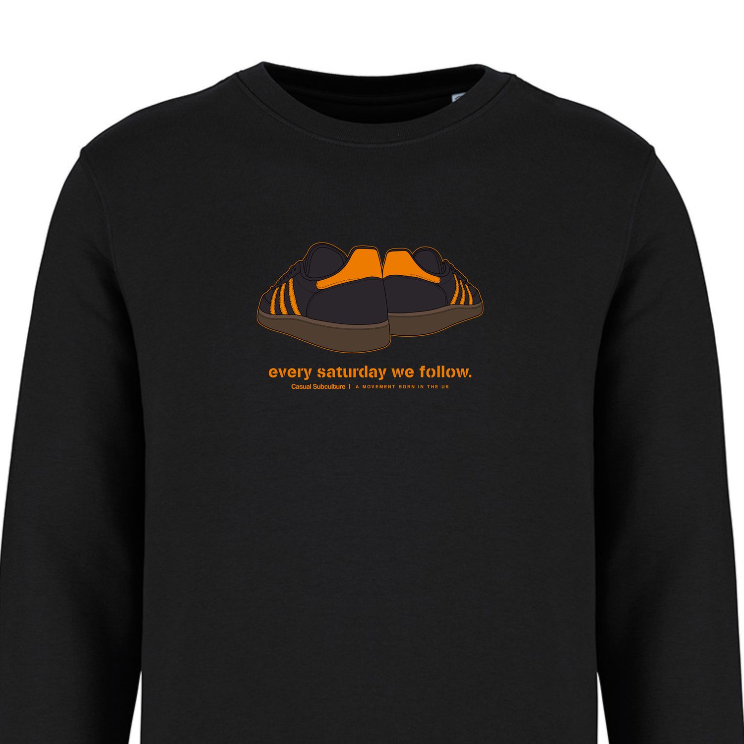 Every Saturday we Follow Sweatshirt - Black / Orange, COLOUR: BLACK