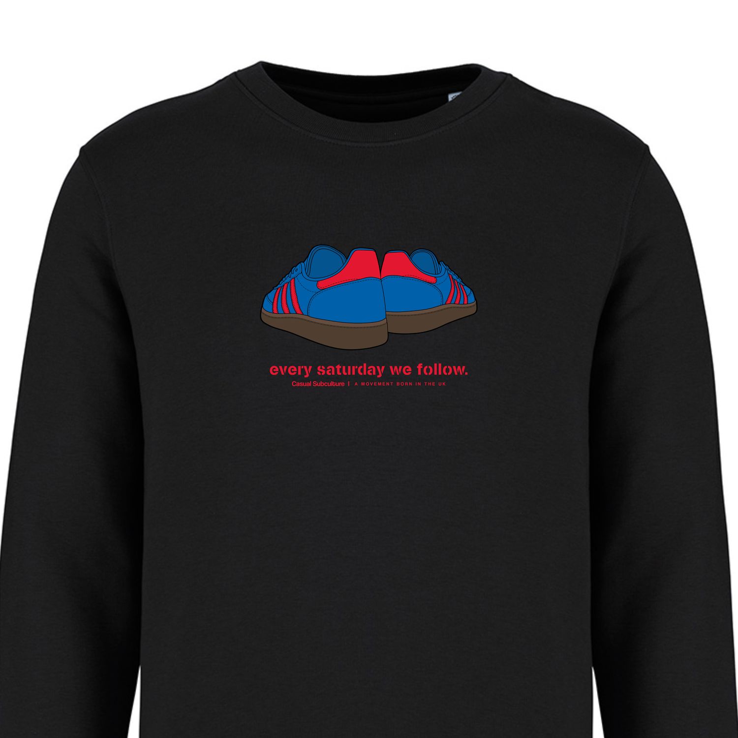 Every Saturday we Follow Sweatshirt - Blue / Red, COLOUR: BLACK