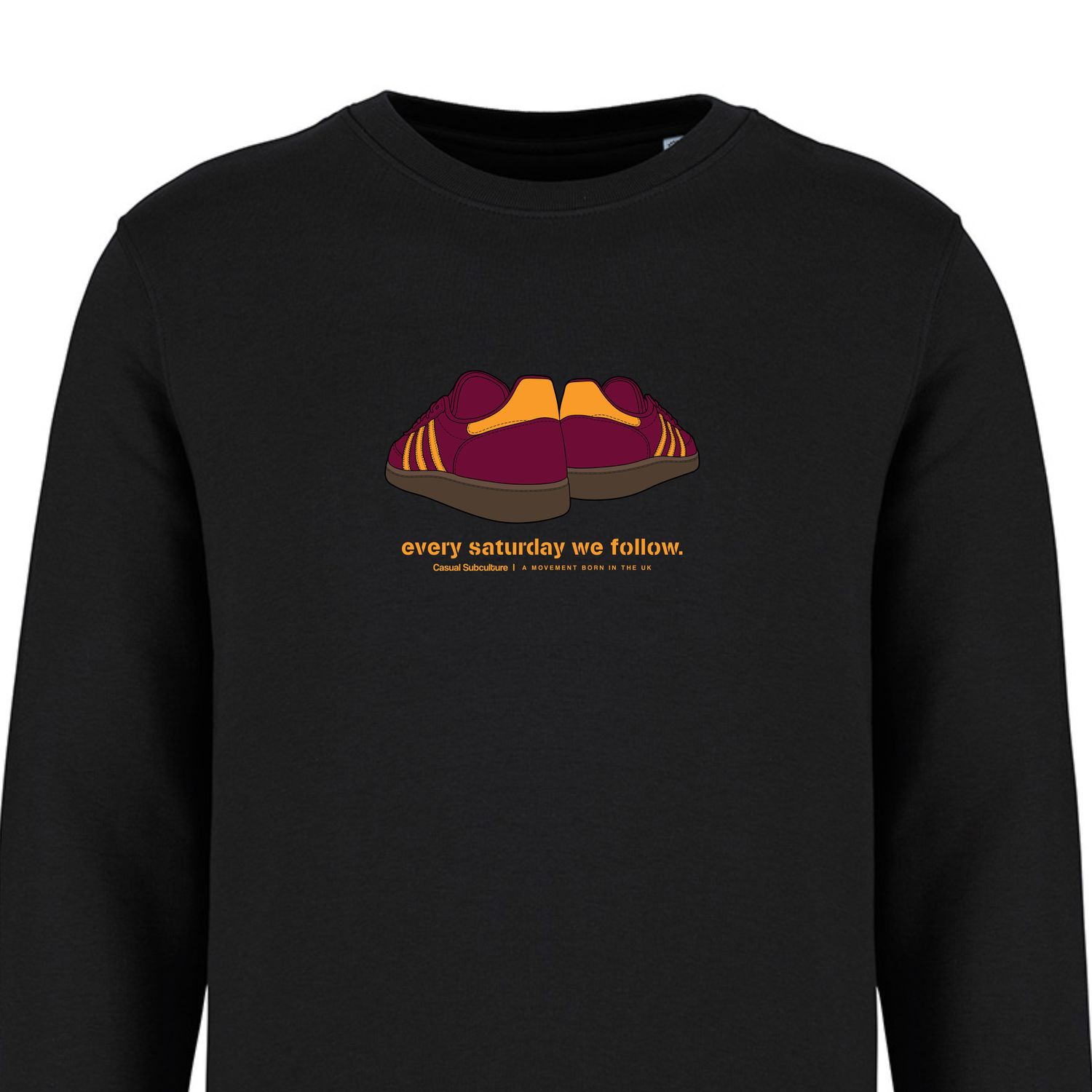 Every Saturday we Follow Sweatshirt - Amber / Burgundy, COLOUR: BLACK