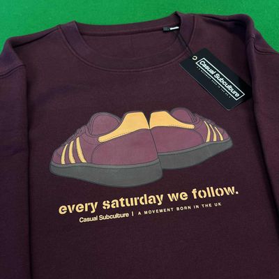 Every Saturday we Follow Amber/Burg Sweatshirt - Burgundy - LARGE