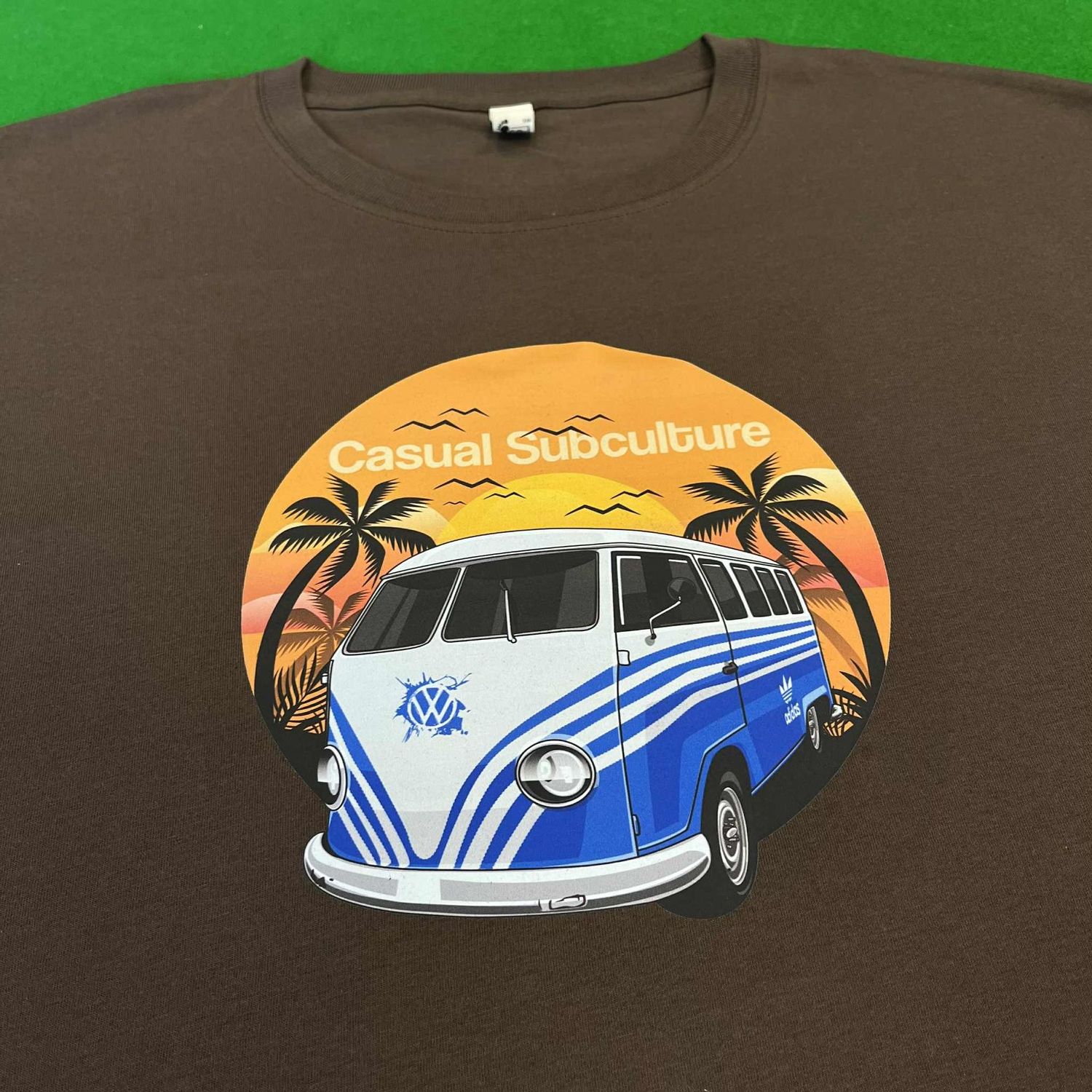 Camper Sunset T Shirt - Brown - LARGE