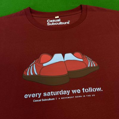 Every Saturday we Follow T Shirt - Burgundy - LARGE