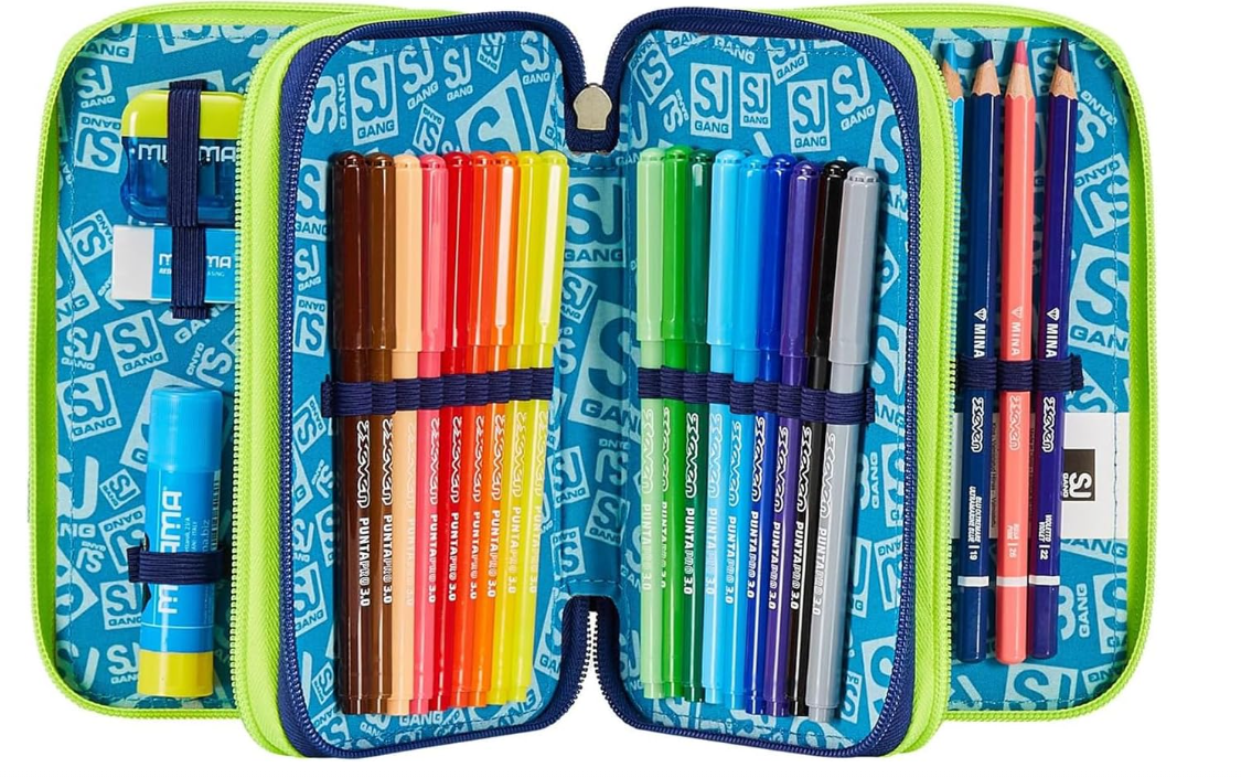 SJ Seven Astuccio 3 zip Blu SharkStory Completo di tutto