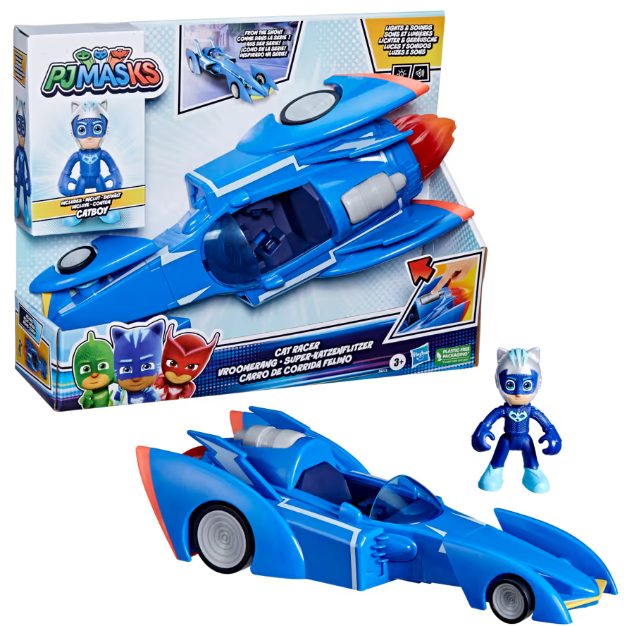 PJ MASKS – SUPER PIGIAMINI, CAT RACER, AUTO GIOCATTOLO DI GATTOBOY, GIOCATTOLI PER BAMBINI E BAMBINE IN ETÀ PRESCOLARE