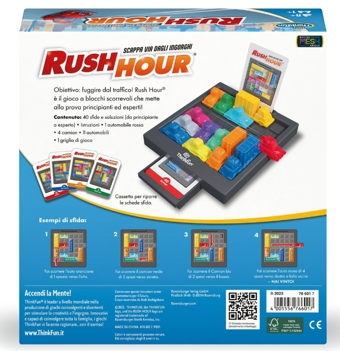 ThinkFun - Rush Hour, Scappa Dagli Ingorghi, Gioco da Tavolo, 1+ Giocatori Versione Italiana