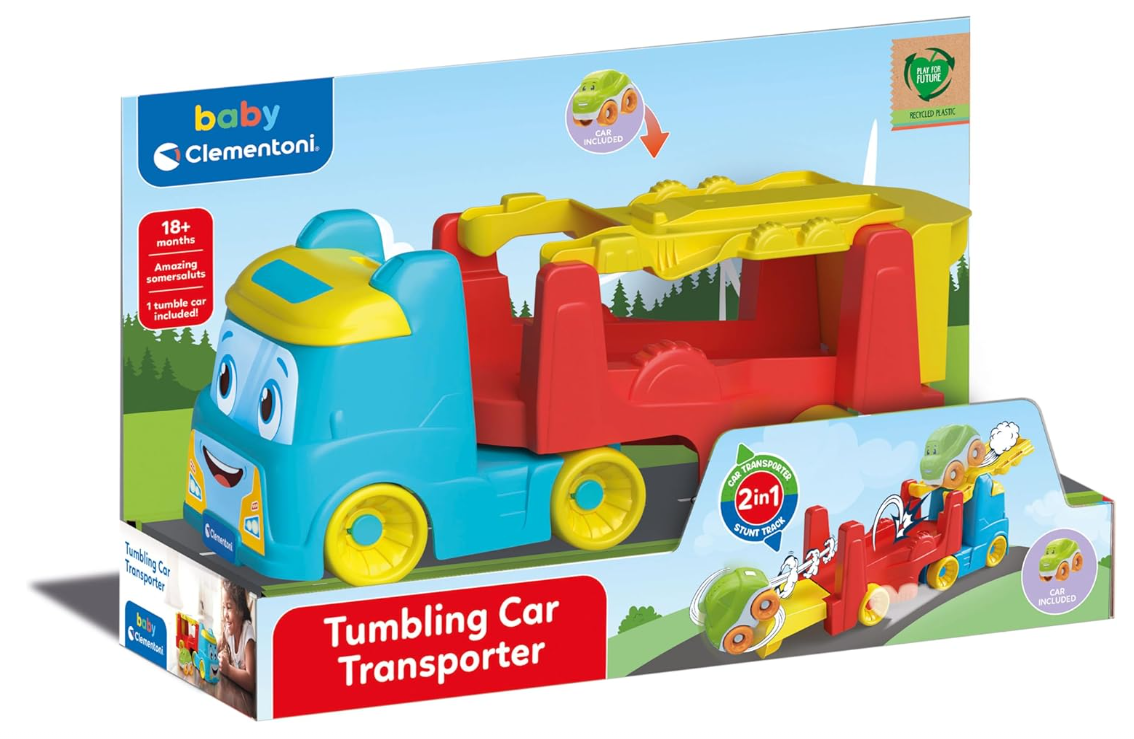 Clementoni - Camion Giocattolo per Bambini, Tumbling Car Transporter
