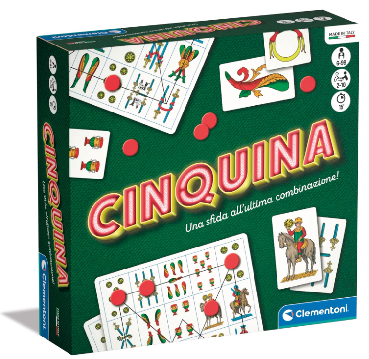 Clementoni Giochi da Tavolo - Cinquina - Mazzo di Carte Bambini 6 Anni, Tombola, Carte Napoletane, Bingo