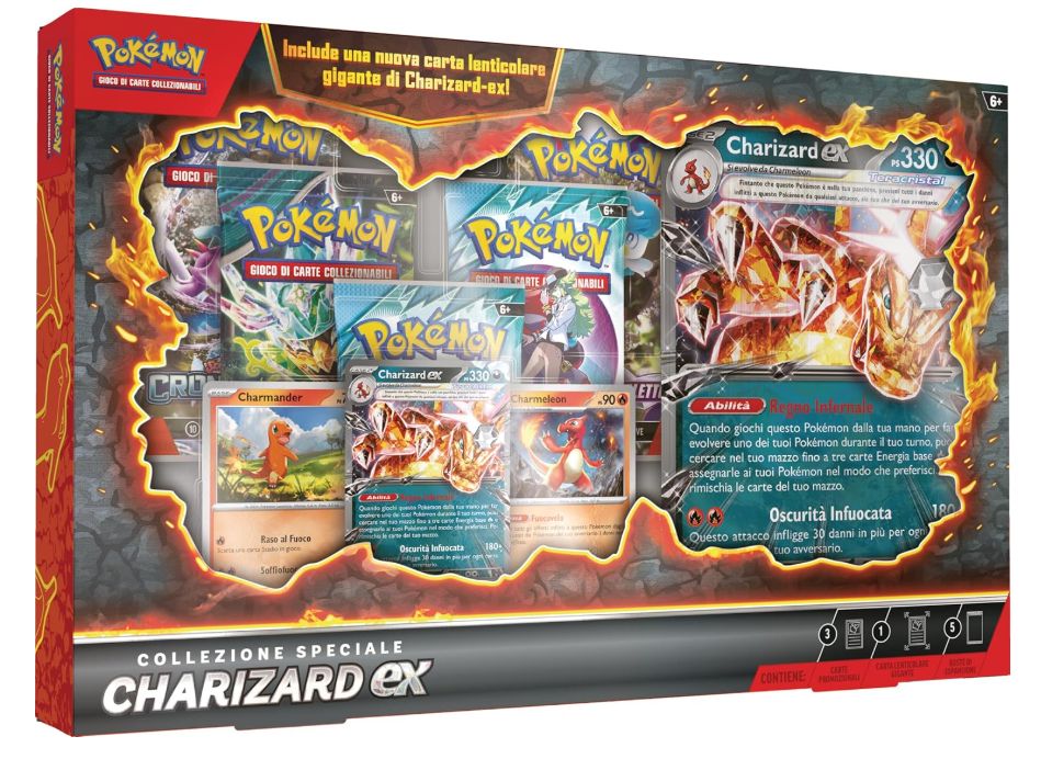 Pokémon GCC: collezione speciale Charizard-ex - una carta promozionale olografica, due carte olografiche, una carta lenticolare gigante e cinque buste di espansione