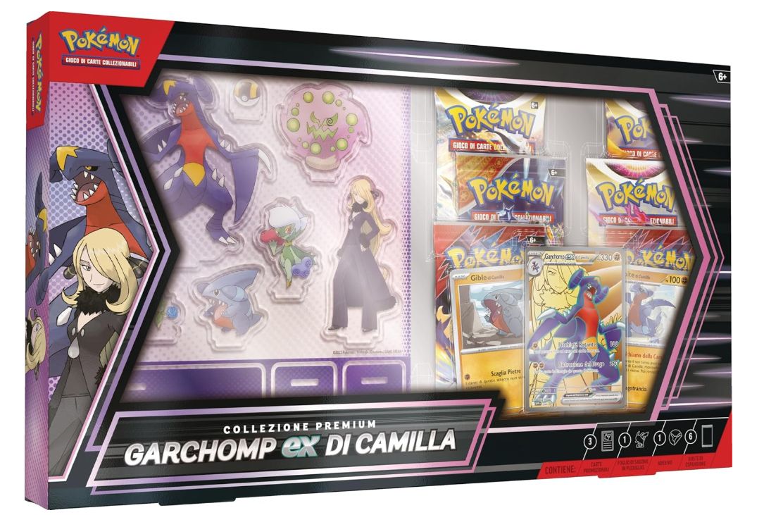 Pokémon GCC collezione premium Garchomp-ex di Camilla (tre carte olografiche e sei buste di espansione)