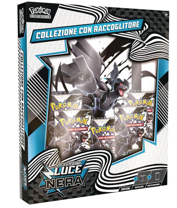 Pokémon: collezione con raccoglitore dell’espansione Scarlatto e Violetto - Luce Nera del GCC Pokémon (raccoglitore con Zekrom e cinque buste di espansione) Pokémon: collezione con raccoglitore dell’espansione Scarlatto e Violetto - Luce Nera del GCC Pokémon (raccoglitore con Zekrom e cinque buste di espansione)