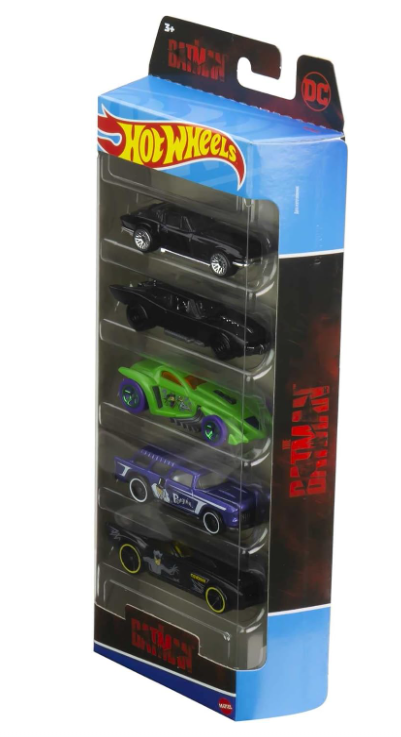 Hot Wheels - Batman Multipack da 5 Veicoli Batman, assortimento di 5 veicoli a tema Batman, decorazioni autentiche, scala 1:64, macchinine per collezionisti e bambini dai 3+ anni, HGN22