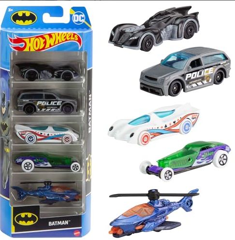 Hot Wheels – Confezione da 5 macchinine a tema Batman, veicoli Hot Wheels da collezionare in scala 1:64 per tutti i fan del supereroe DC, giocattolo per bambini, 3+ anni, HXD61 Hot Wheels – Confezione da 5 macchinine a tema Batman, veicoli Hot Wheels da collezionare in scala 1:64 per tutti i fan del supereroe DC, giocattolo per bambini, 3+ anni, HXD61