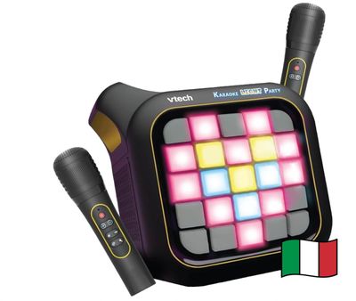 VTech Karaoke Light Party, Microfono Bambini per Karaoke con Altoparlante, 2 Microfoni Wireless, Connessione Bluetooth e Magic Voice, Effetti Sonori, 25 Tasti per Pixel Art, Batterie Incluse, 7+ Anni VTech Karaoke Light Party, Microfono Bambini per Karaoke con Altoparlante, 2 Microfoni Wireless, Connessione Bluetooth e Magic Voice, Effetti Sonori, 25 Tasti per Pixel Art, Batterie Incluse, 7+ Anni