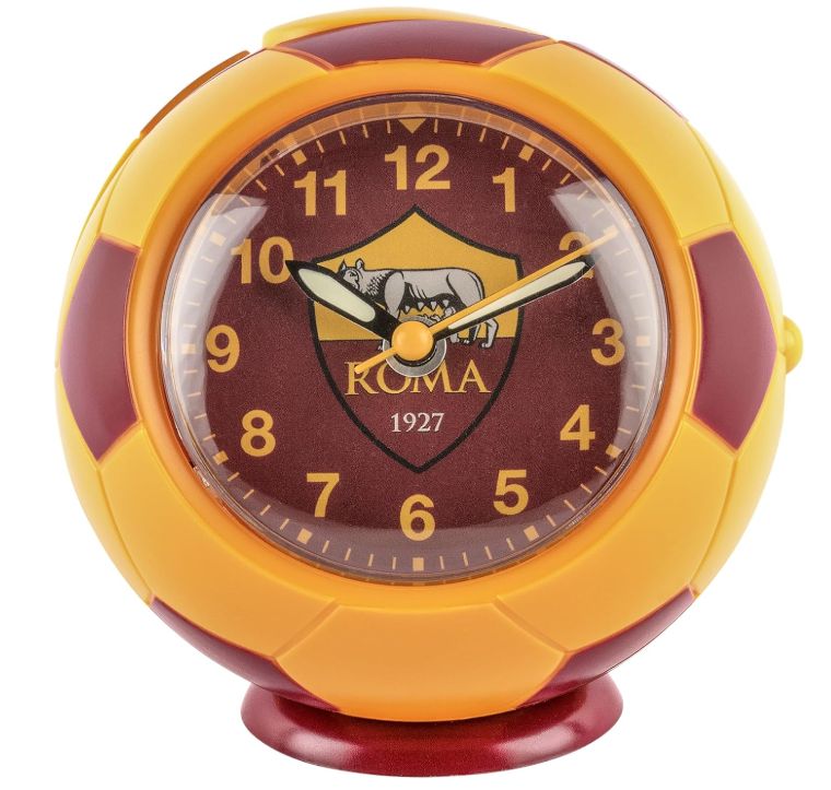 Seven Sveglia al Quarzo AS Roma a forma di Pallone, Giallo Rosso, Bambini e Ragazzi, Squadra di Calcio, Idea regalo per tifosi