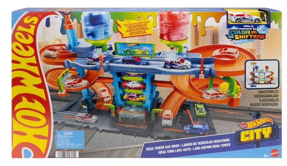 Hot Wheels Mega Tower Car Wash della Linea City con Maacchina Cambia Colore inclusa