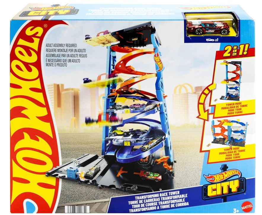 Hot Wheels - Hot Wheels City playset con pista e 1 macchinina Hot Wheels, torre 2 in 1 da modalità corsa singola a doppia, ascensore azionabile incluso, HKX43 Hot Wheels - Hot Wheels City playset con pista e 1 macchinina Hot Wheels, torre 2 in 1 da modalità corsa singola a doppia, ascensore azionabile incluso, HKX43