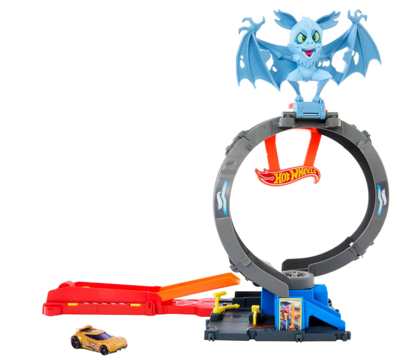 Hot Wheels City 'Let's Race' Netflix - Loop Attacco del Pipistrello, pista con loop e lanciatore regolabile per sconfiggere il pipistrello, una macchinina Hot Wheels inclusa, 4+ anni, HTN78