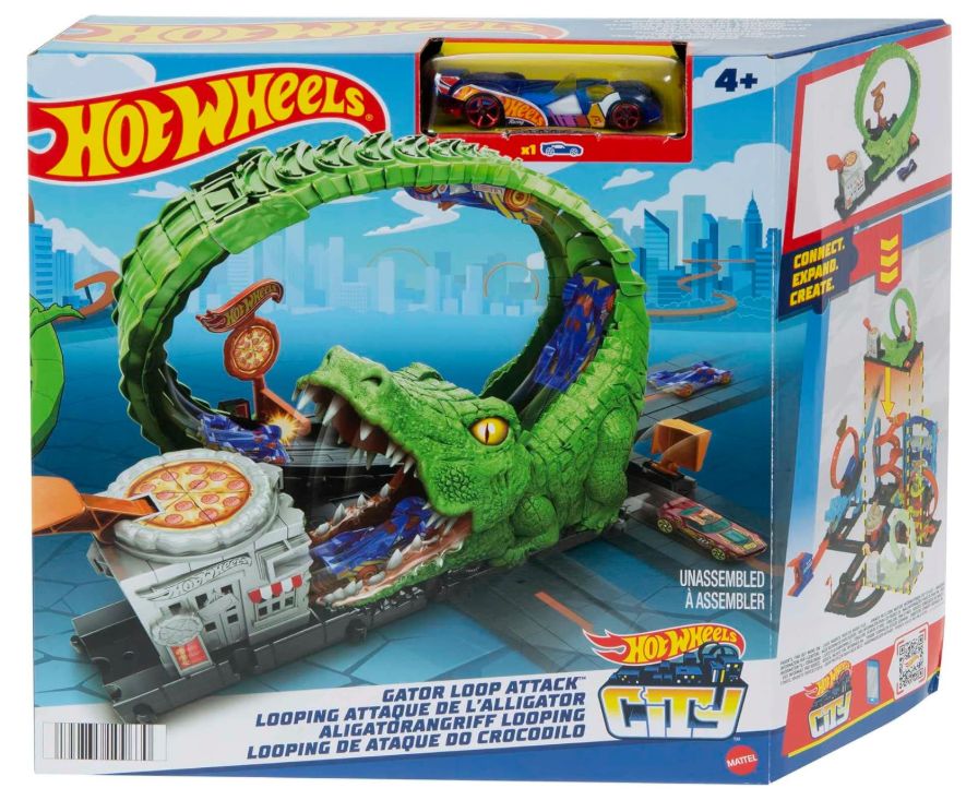 Hot Wheels - Attacco sul Loop del Coccodrillo, pista con pizzeria e 1 macchinina Hot Wheels, pista regolabile che si collega ad altri set, giocattolo per bambini 4+ Anni, HKX39 Hot Wheels - Attacco sul Loop del Coccodrillo, pista con pizzeria e 1 macchinina Hot Wheels, pista regolabile che si collega ad altri set, giocattolo per bambini 4+ Anni, HKX39