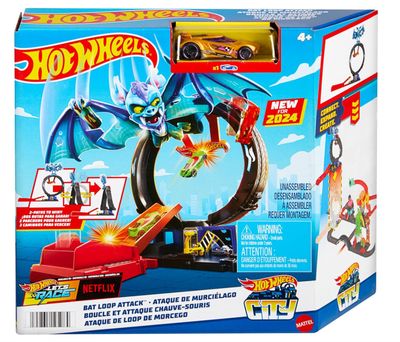 Hot Wheels City 'Let's Race' Netflix - Loop Attacco del Pipistrello, pista con loop e lanciatore regolabile per sconfiggere il pipistrello, una macchinina Hot Wheels inclusa, 4+ anni, HTN78 Hot Wheels City 'Let's Race' Netflix - Loop Attacco del Pipistrello, pista con loop e lanciatore regolabile per sconfiggere il pipistrello, una macchinina Hot Wheels inclusa, 4+ anni, HTN78