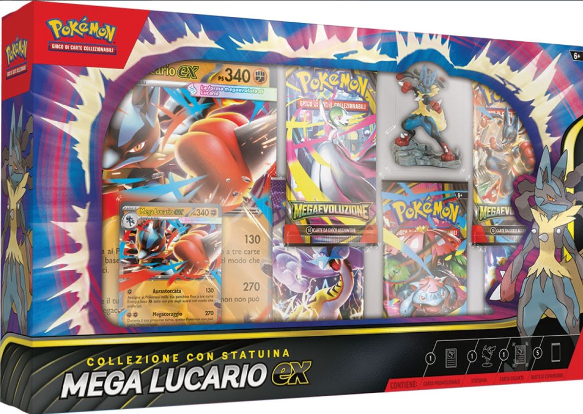 Collezione Megaevoluzione con Statuina Mega Lucario Ex Pokemon ITA Collezione Megaevoluzione con Statuina Mega Lucario Ex Pokemon ITA
