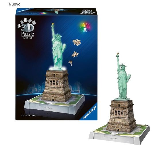 Ravensburger Puzzle 3D Iconics Statua della Libertà LED 216 Pezzi Ravensburger Puzzle 3D Iconics Statua della Libertà LED 216 Pezzi