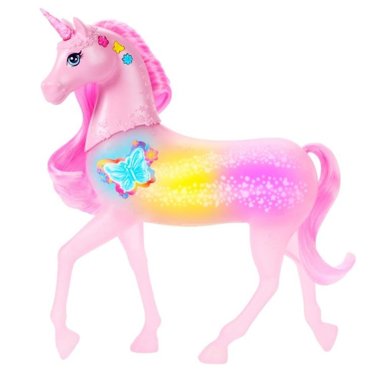 Barbie - Unicorno Luci Brillanti, cavallo con 20 combinazioni interattive di luci, suoni e musica