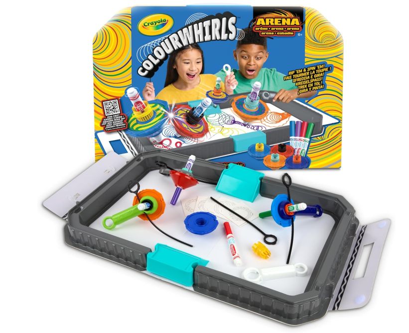 CRAYOLA ColourWhirls la Trottola dei Colori, Arena per Sfide con 4 Trottole CRAYOLA ColourWhirls la Trottola dei Colori, Arena per Sfide con 4 Trottole