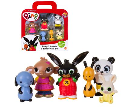 Giochi Preziosi Bing -Set 6 Personaggi: Bing, Flop, Sula, Amma, Pando e Padget, Dettagli Colorati e Dimensioni in Scala